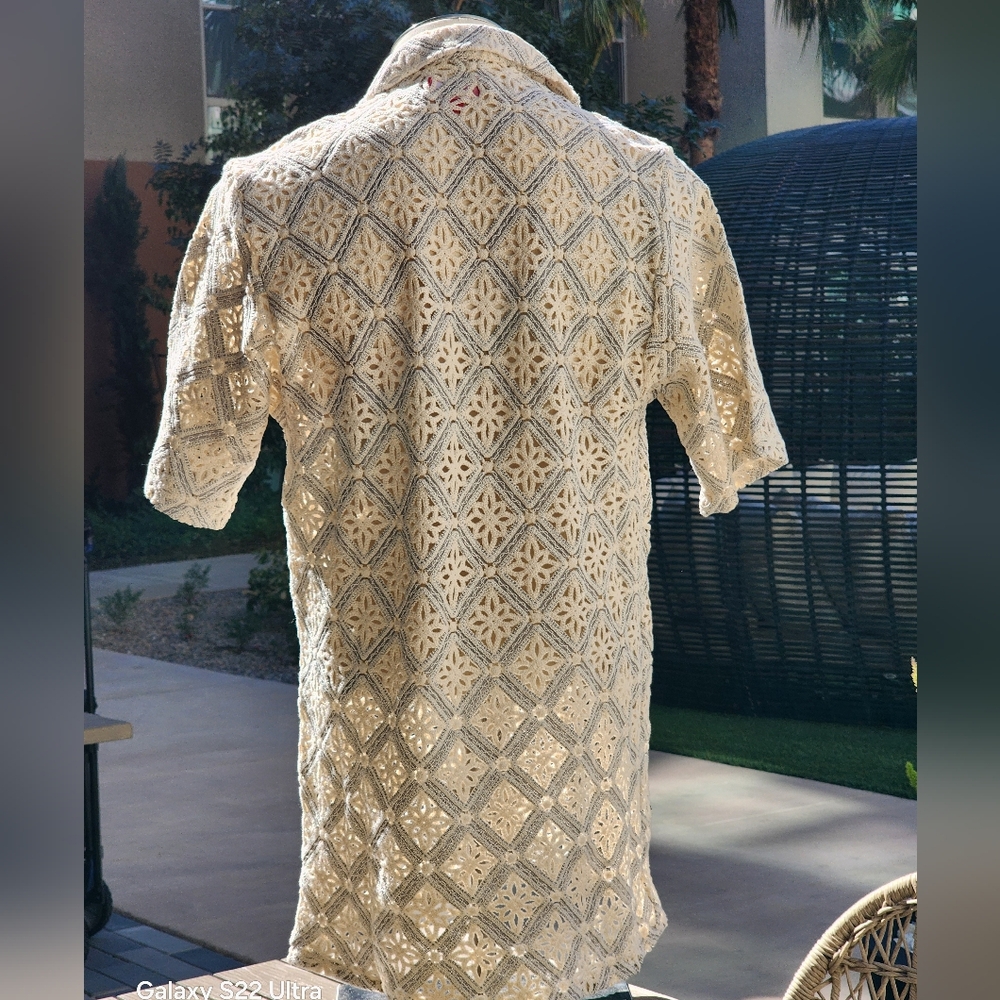 Stacy Adams Men's Gray Geometric Floral Lattice Crochet Woven Shirt Size XL - Picture 5 of 10